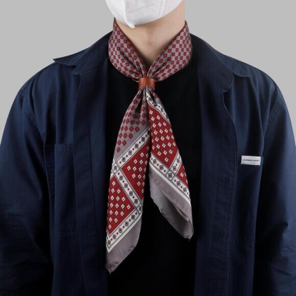 ⚡Men A-Gray Red Necktie 27.5 Inches Cowboy Scarves Pocket Square Silk Bandanas - Picture 2 of 8